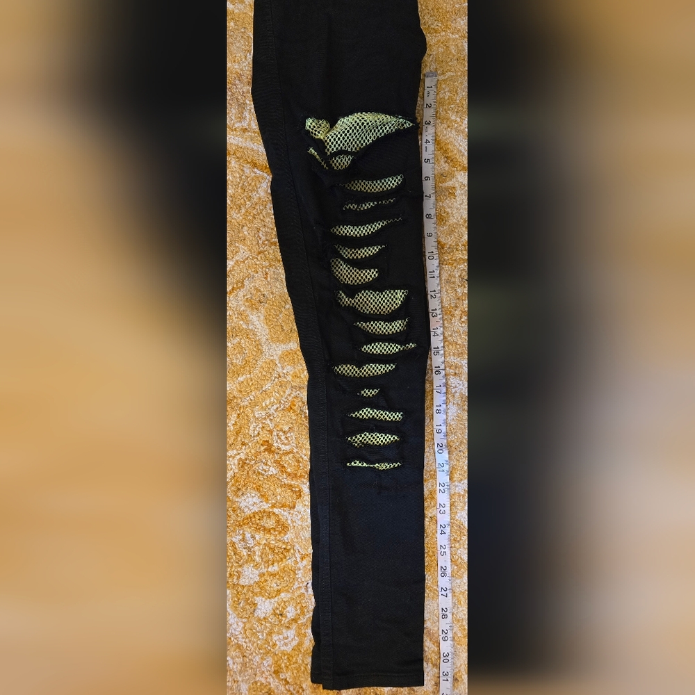 Tripp NYC Lowrise Skinny Jeans Lime Green Mesh Size 9 - Picture 6 of 8